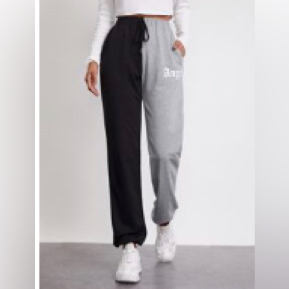 gray black color block sweat pants / joggers
